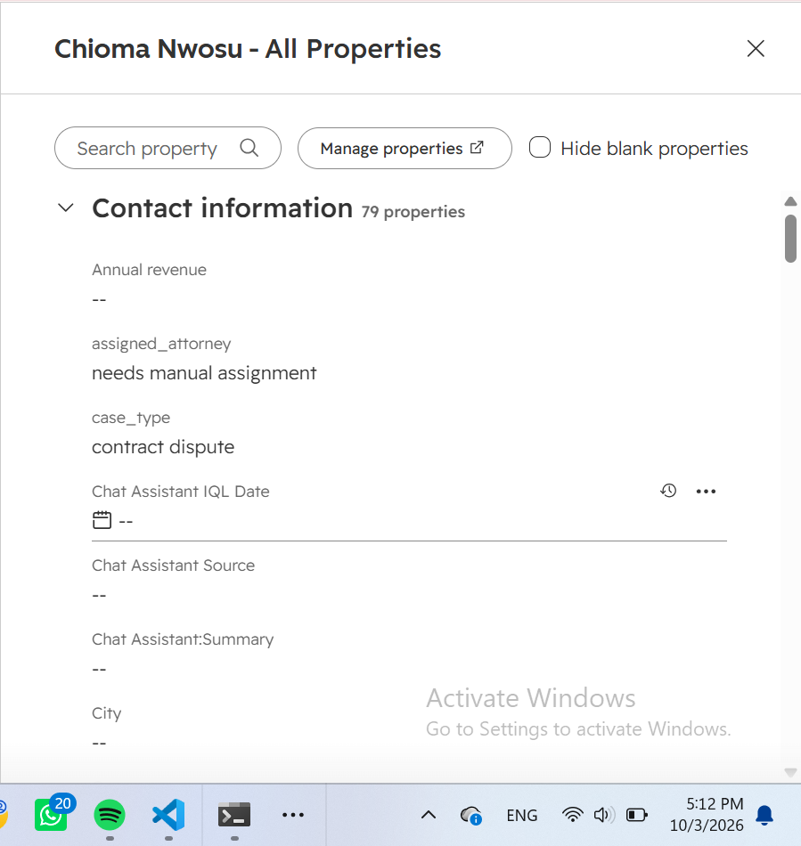 HubSpot contact record from a qualified case